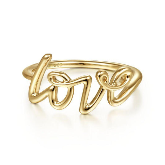 Yellow Gold Love Script Ring
