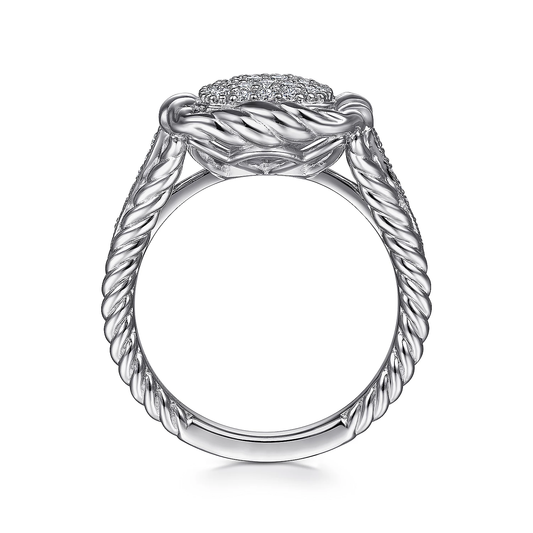 Sterling Silver White Sapphire Pave Ring with Rope Frame