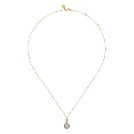 14K White and Yellow Gold Diamond Cluster Drop Necklace