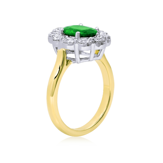 The Classic Emerald Ring with Diamond Halo