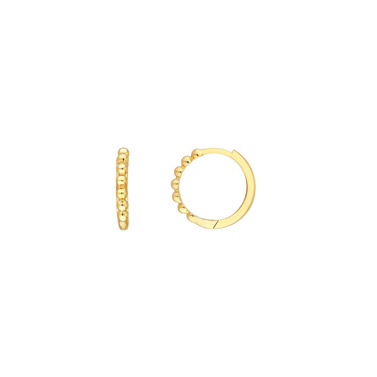 14K Yellow Gold Petite Beaded Huggies