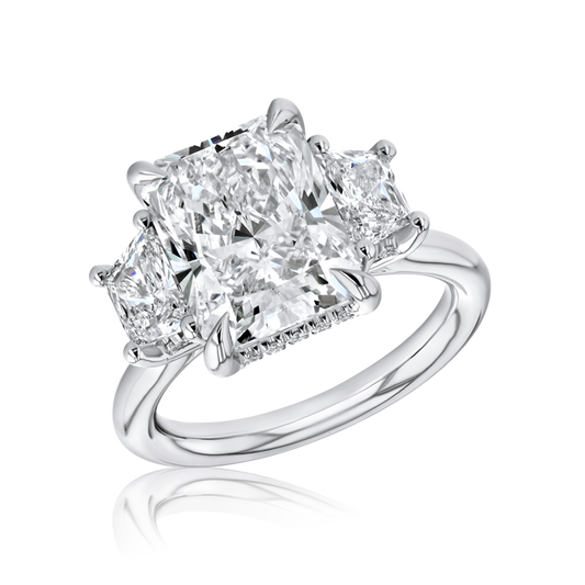 18K White Gold 4.01ctw Lab Grown Radiant and Trapezoid Diamond Three Stone Engagement Ring