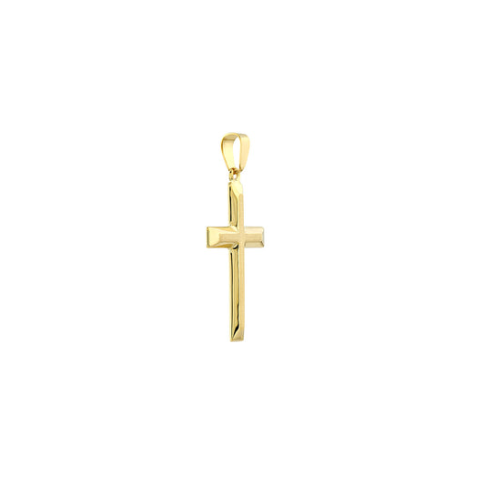 14K Beveled Edge Cross Pendant