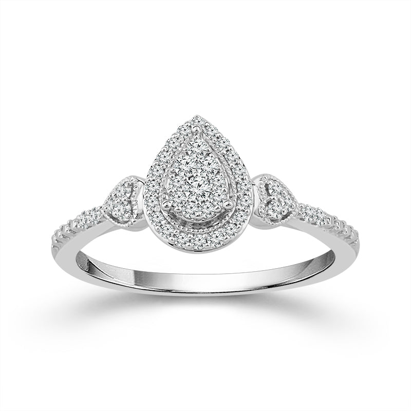 slim fit dress slacks 10kt WG 1/5ctw RD/PAVE Diamond Pear Shaped Cluster Ring