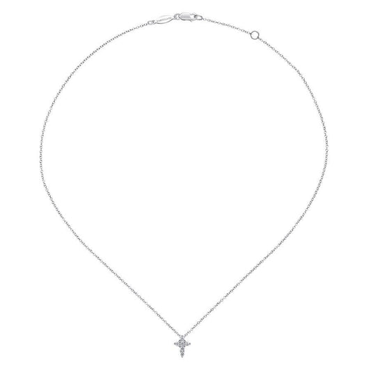 14K White Gold Diamond Cross Necklace
