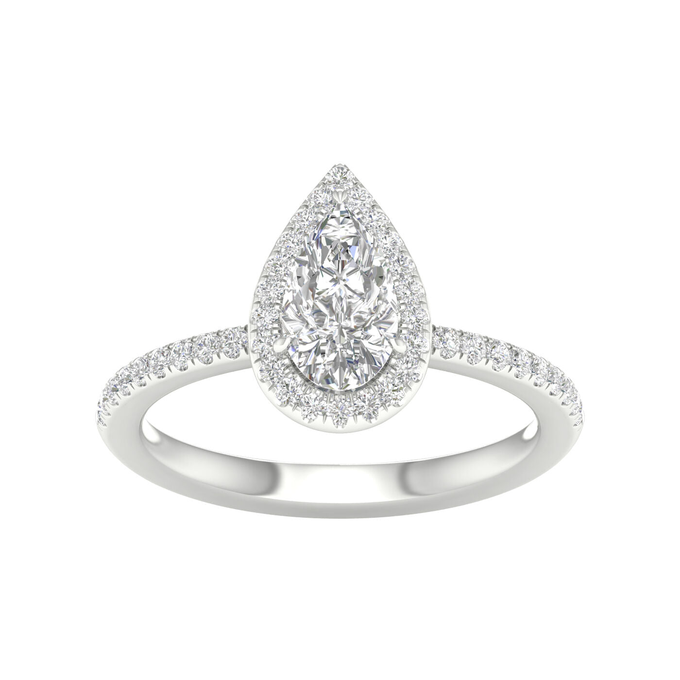 14K White Gold Lab Grown Pear Diamond Halo Engagement Ring