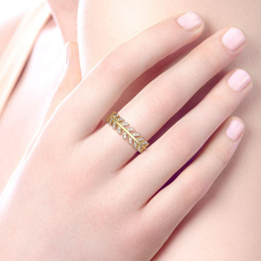 14K Yellow Gold Diamond Chevron Ring