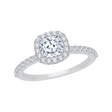 Carizza Complete Cushion Cut 1.19 ctw White Gold Diamond Halo Engagement Ring