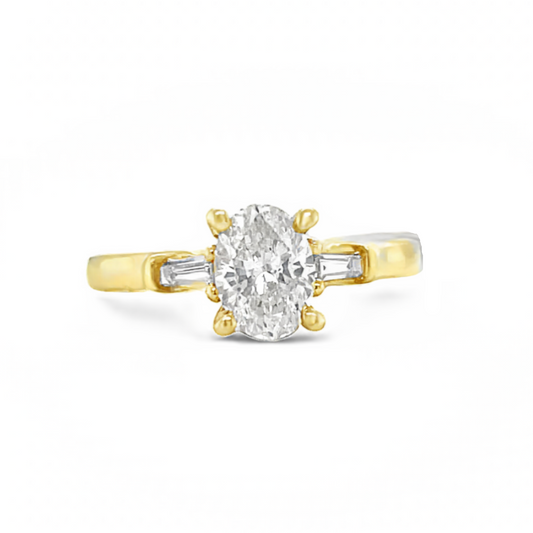 14K Yellow Gold Oval and Baguette Engagement Ring
