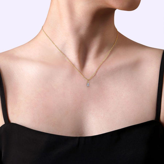 14K Yellow Gold Diamond Pear Drop Beaded Necklace