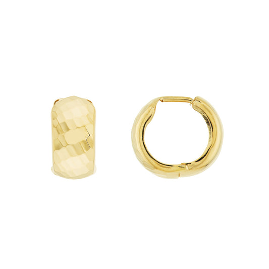 14K Yellow Gold Textured Huggie Wide Hoop Earrings