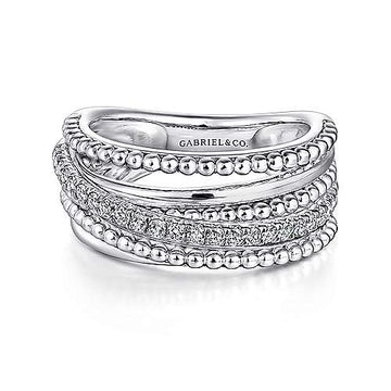 Sterling Silver Layered Bujukan Beaded White Sapphire Ring