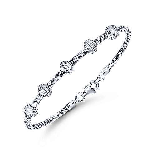 Sterling Silver Diamond Stations Cable Bracelet