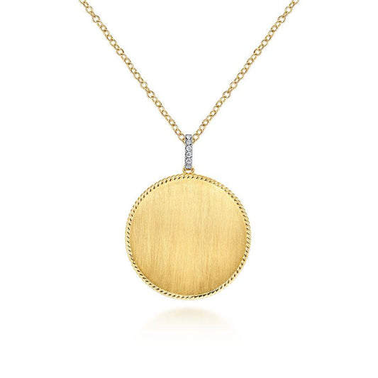 Brushed Gold Disc Pendant Necklace