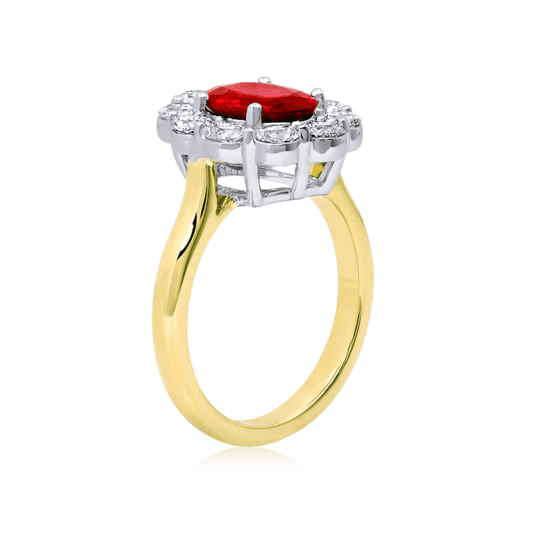 18K Gold Ruby and Diamond Halo Ring