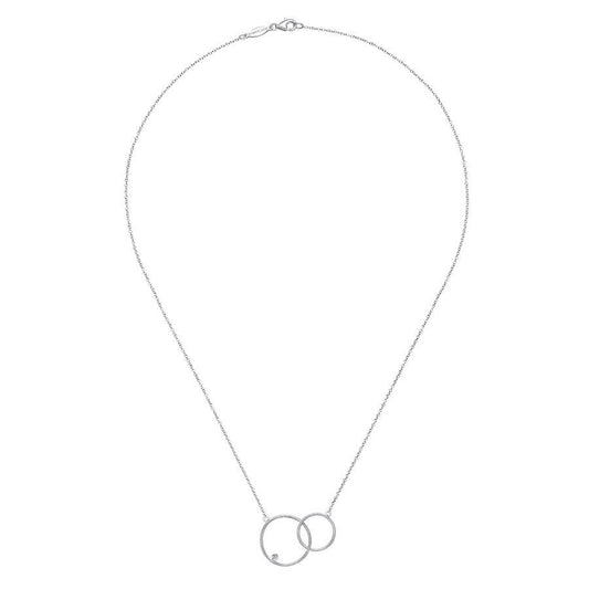 Sterling Silver Double Circle Diamond Pendant Necklace