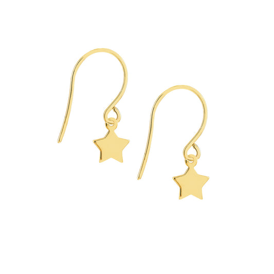 14K Yellow Gold Dangle Star Earrings