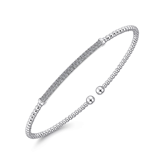 14K White Gold Split Cuff Bracelet with Diamond Pave Bar
