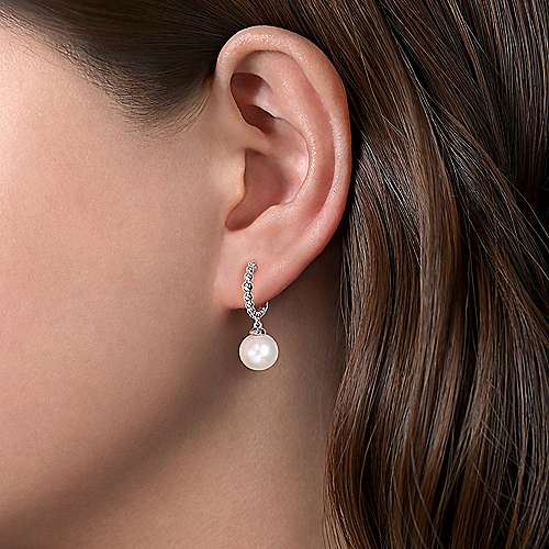 Sterling Silver Pearl Drop Huggies