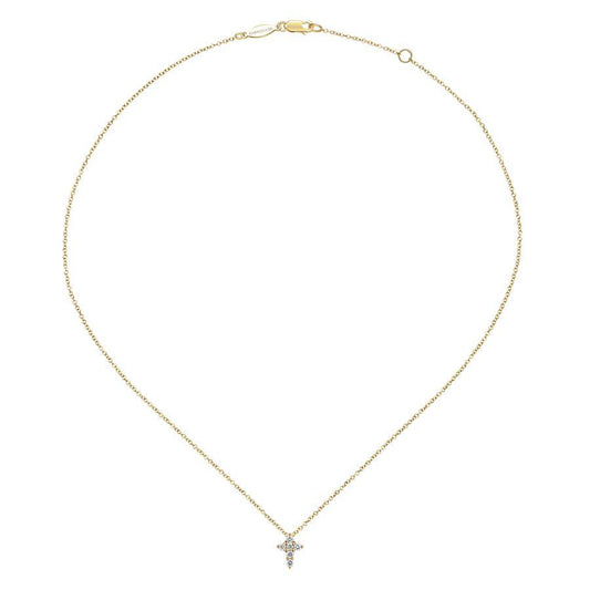 14K Yellow Gold Diamond Cross Pendant Necklace