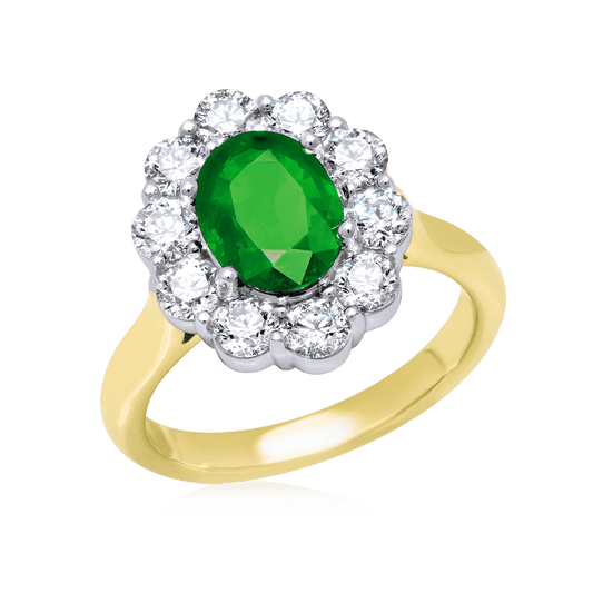 14K Two Tone Emerald and Diamond Ring