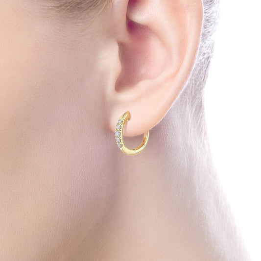 14K Yellow Gold Classic Round 15mm Diamond Huggies