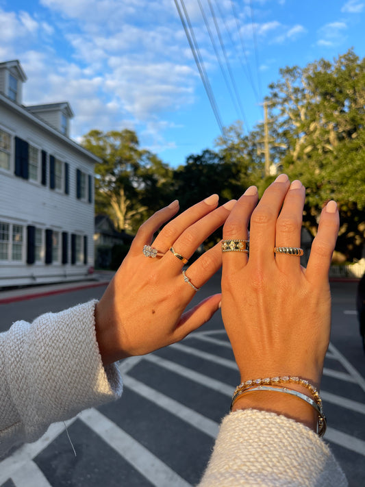 14K White Gold Pear and Pave Diamond Stackable Ring