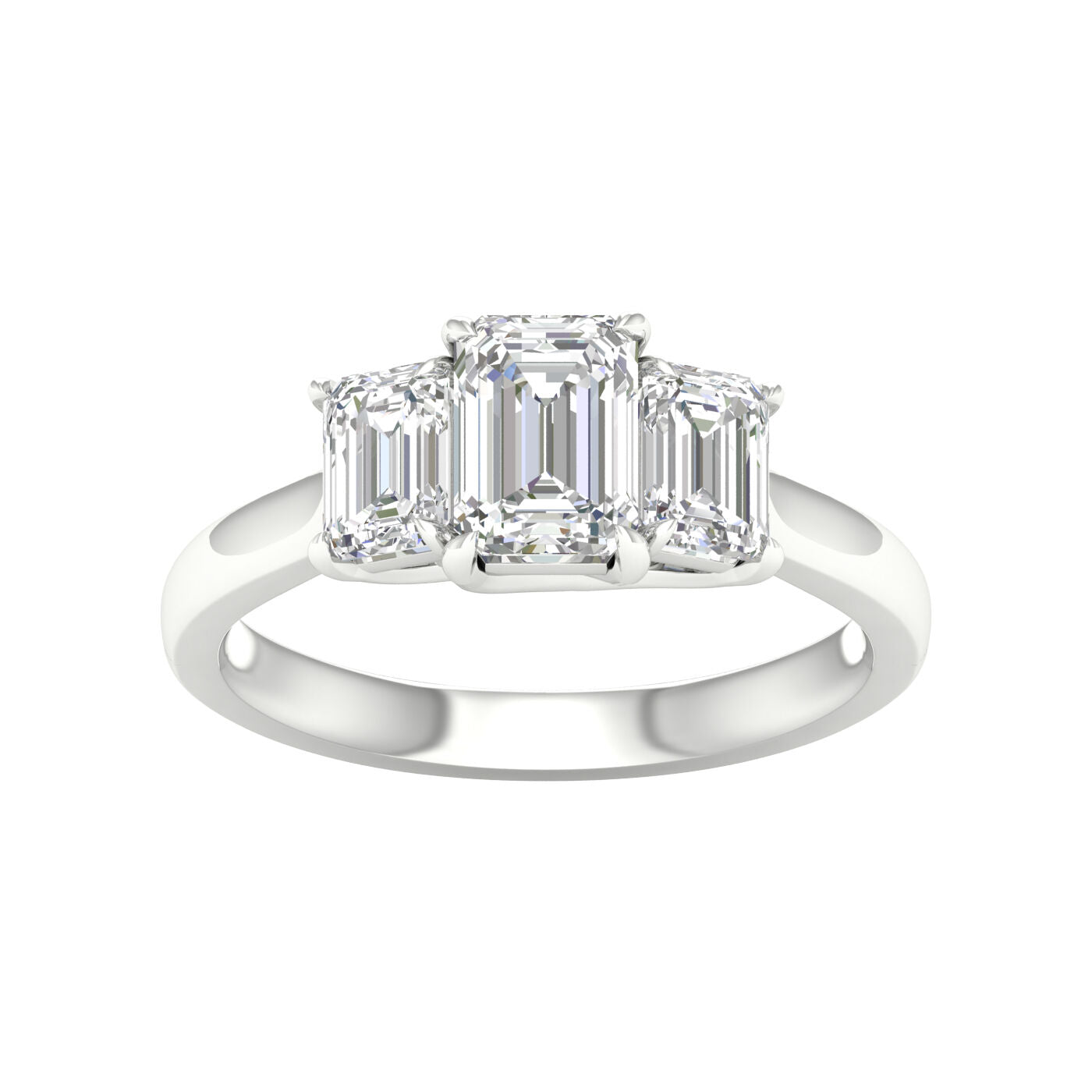 14K White Gold Lab Grown 2.04ctw Emerald Diamond Three Stone Engagement Ring