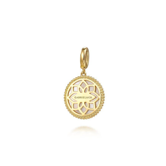 14K Yellow Gold Diamond and Mother of Pearl Medallion Pendant