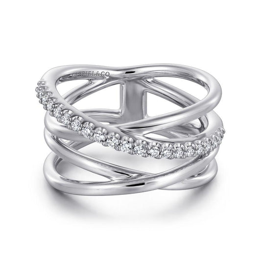 Sterling Silver Intersecting Ring with White Sapphire Center