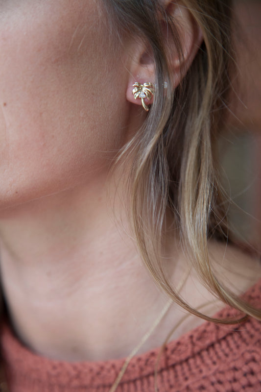 14K Yellow Gold Diamond Palm Tree Studs