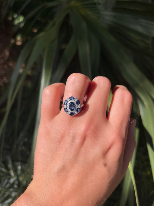 14K White Gold Sapphire and Diamond Ring