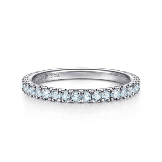 14K White Gold Sky Blue Topaz Birthstone Stackable Ring