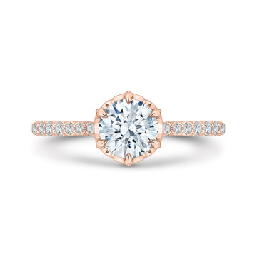 14K Rose Gold Round Diamond Engagement Ring with Pave Shank