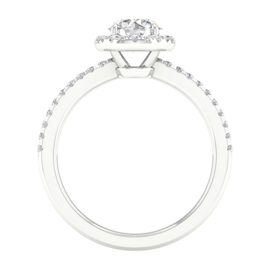 14K White Gold 1.28ctw Lab Grown Round Halo Diamond Ring