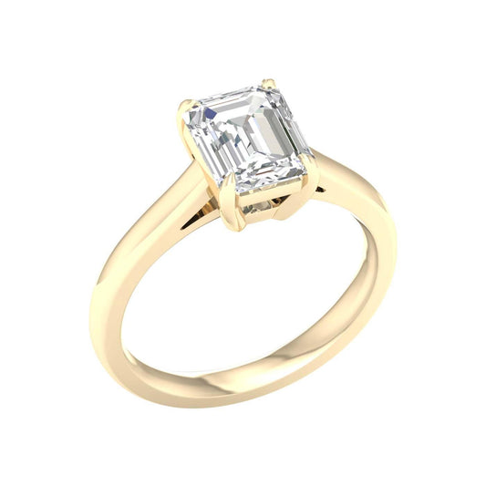 14K Yellow Gold Lab Grown 2.02ct Emerald Diamond Solitaire Engagement Ring