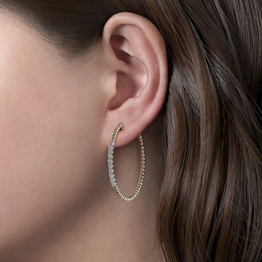 14K Yellow Gold 40mm Diamond Classic Hoop Earrings