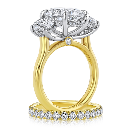 18K Lab Grown Oval Diamond Three Stone Engagement Ring