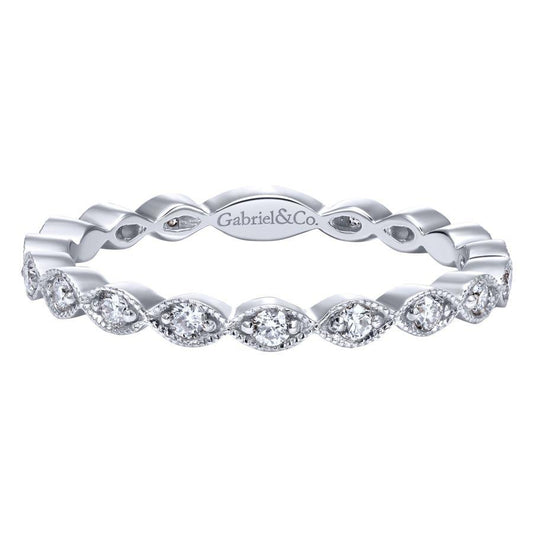14K White Gold Marquise Station Diamond Stackable Ring