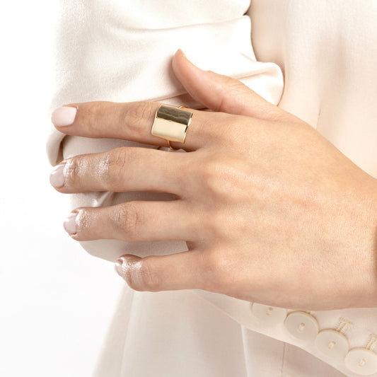 14K Yellow Gold Rectangular Top Ring
