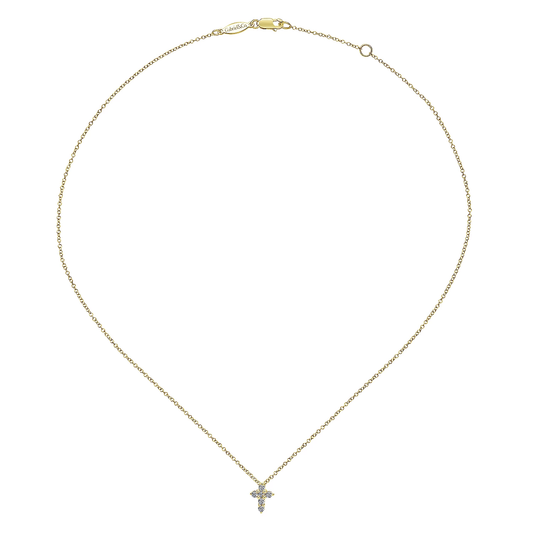 14K Yellow Gold Diamond Cross Pendant Necklace