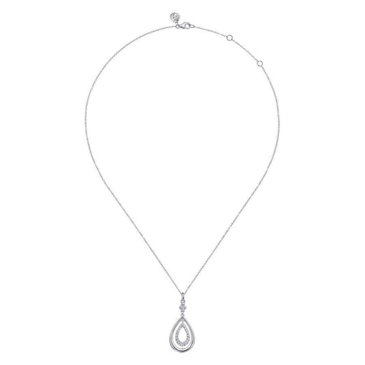925 Sterling Silver White Sapphire Pear Drop Pendant Necklace