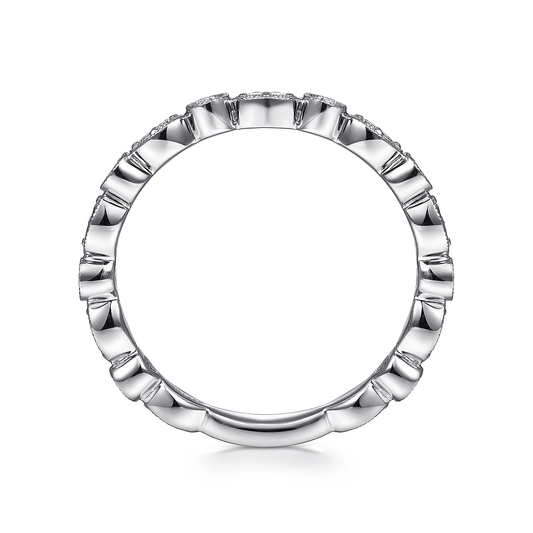 14K White Gold Marquise and Round Station Diamond Ring