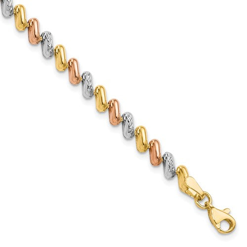 10K Tricolor Fancy Link Bracelet