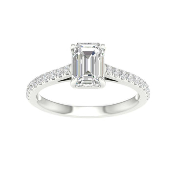 14K White Gold Lab Grown Emerald Diamond Engagement Ring
