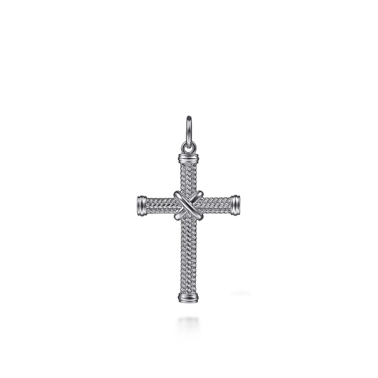 925 Sterling Silver Twisted Rope Cross Pendant with X Center