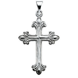 14K White Gold Medium Fancy Cross Pendant