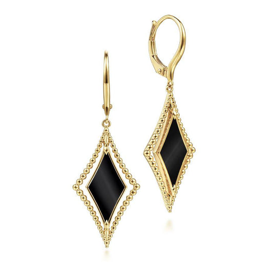 14K Yellow Gold Onyx Bujukan Fashion Drop Earrings