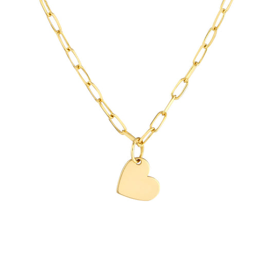 14K Yellow Gold Heart Paperclip Necklace