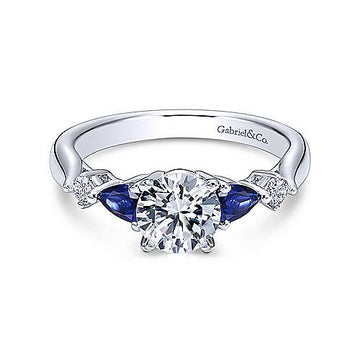 14K White Gold Round Five Stone Sapphire and Diamond Engagement Ring